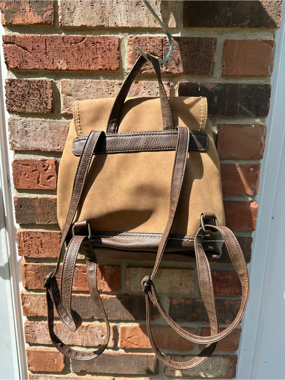 B. O. C. Born Concept Two Toned Faux Leather Backpack Purse Snap Flap Closure